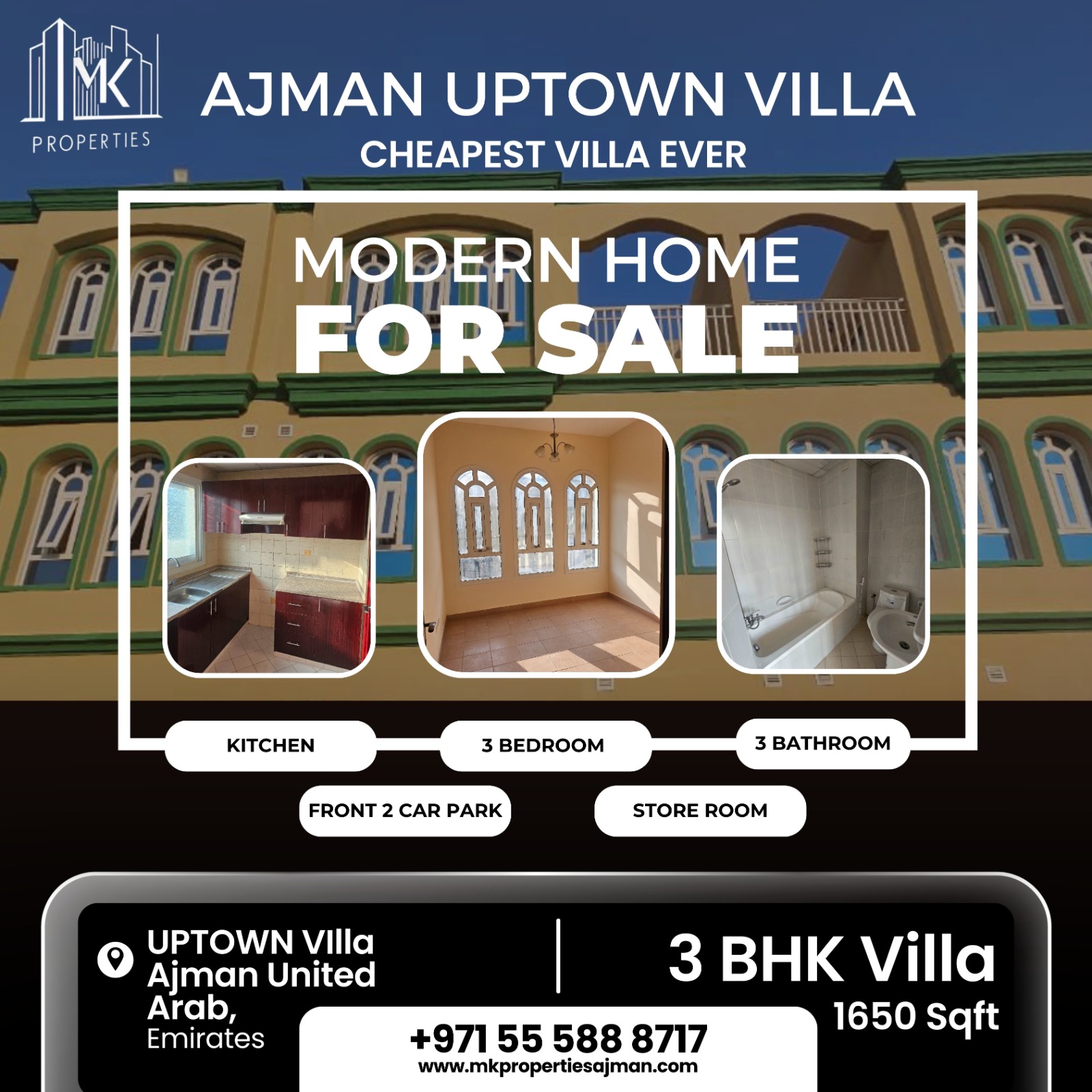 3 BHK Ajman uptown villa for sale Al Zahia Ajman.